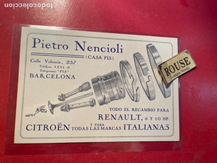 Coches y Motocicletas: AUTOM&Oacute;VILES - ANTIGUO TARJETON PIETRO NENCIOLI (CASA FIS ) RECAMBIOS RENAULT , CITROEN C. VALENCIA