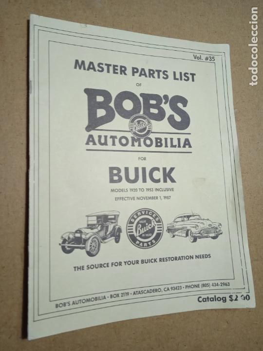 Autos und Motorr&auml;der: MASTER PARTS LIST OF BOB&acute;S. BUICK. MODELS 1920 TO 1953 INCLUSIVE. VOL. 35. 1987. 35 PP.