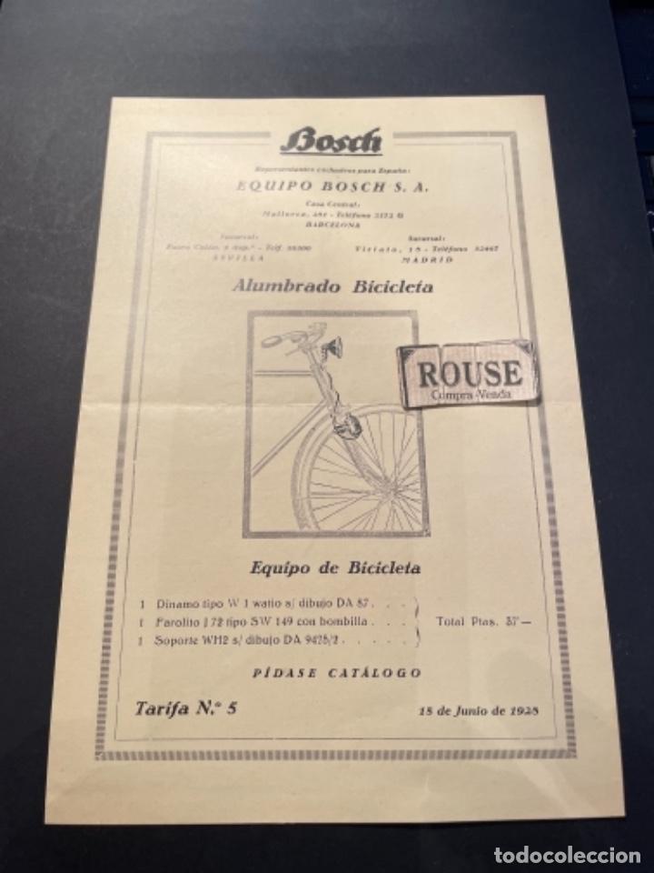 Coches y Motocicletas: BICICLETAS - ANTIGUO CATALOGO 1 HOJA 15 JUNIO 1928 TARIFA N&ordm; 5 BOSCH ALUMBRADO BICICLETAS