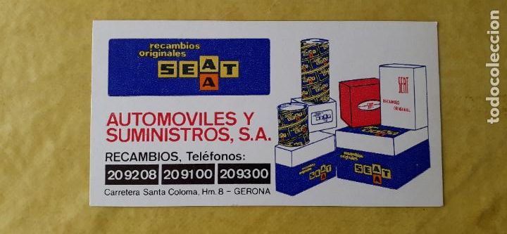 Coches y motocicletas: PUBLICIDAD RECAMBIOS ORIGINALES SEAT. AUTOMOVILES Y SUMINISTROS, S.A. GERONA. CARTULINA.