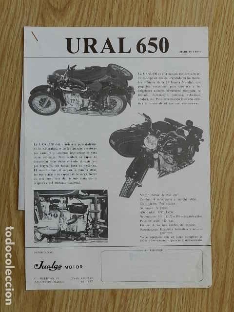 Carros e motociclos: HOJA ORIGINAL IMPORTADOR JUALGO MOTOR DE LA MOTO URLA 650 con sidecar made in URSS motosol