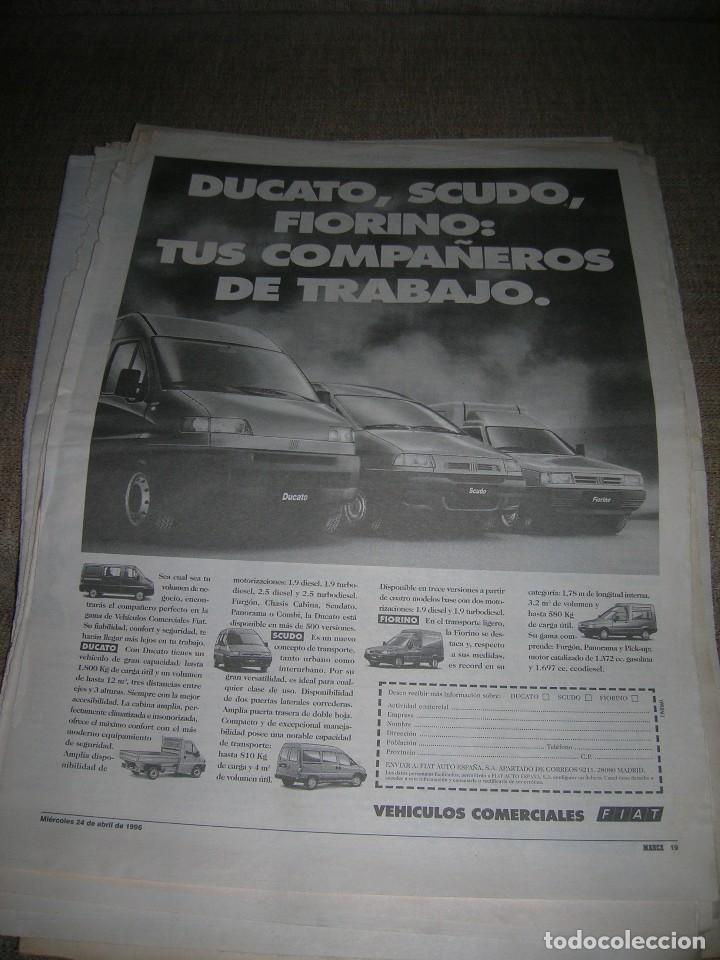 Coches y Motocicletas: Hoja recorte de prensa. Periodico Marca. Publicidad Fiat Ducato, Scudo, Fiorino. 24 de abril de 1996