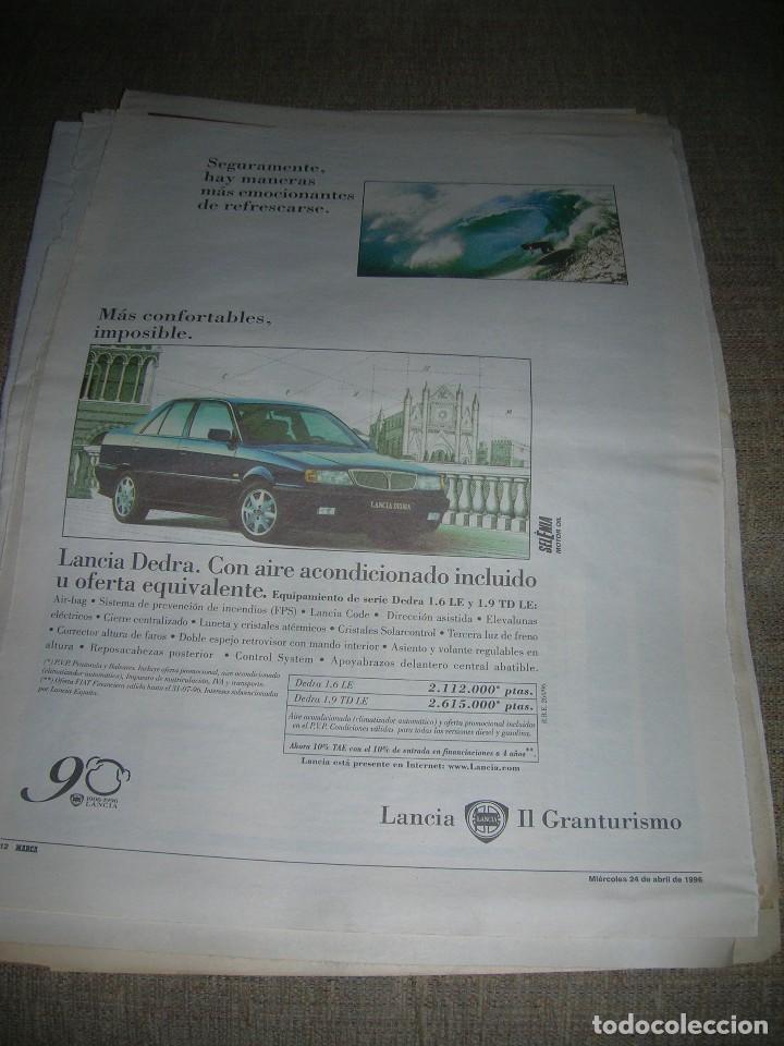 Coches y Motocicletas: Hoja recorte de prensa. Periodico Marca. Publicidad Lancia Dedra. 24 de abril de 1996.