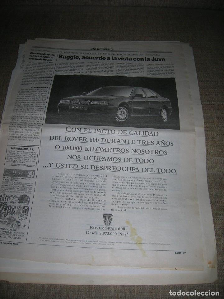 Coches y motocicletas: Hoja recorte de prensa. Periodico Marca. Publicidad Rover 600. 27 de mayo de 1995.