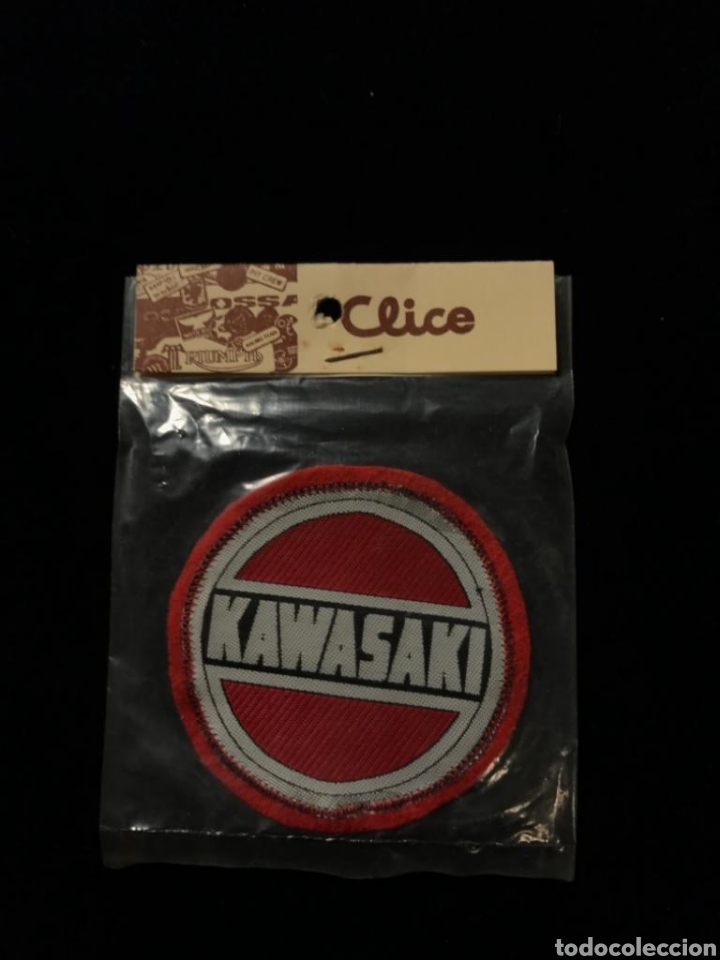 Coches y Motocicletas: Parche de tela bordado moto kawasaki a&ntilde;os 1970 publicidad