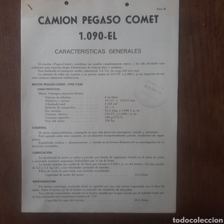 Automobili e Motociclette: Ficha t&eacute;cnica camion pegaso 1090 EL de 1963