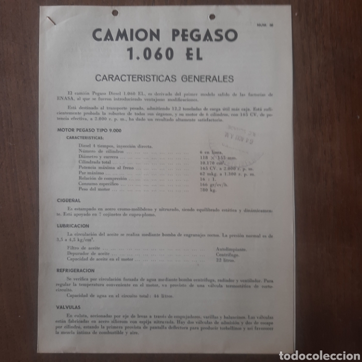 Automobili e Motociclette: Ficha t&eacute;cnica camion pegaso 1060 EL de 1963