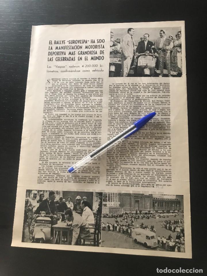 Coches y Motocicletas: EUROVESPA VESPA MOTO 1957 BARCELONA - ARTICULO PRENSA RECORTE - RALLY RALLYE MOTO
