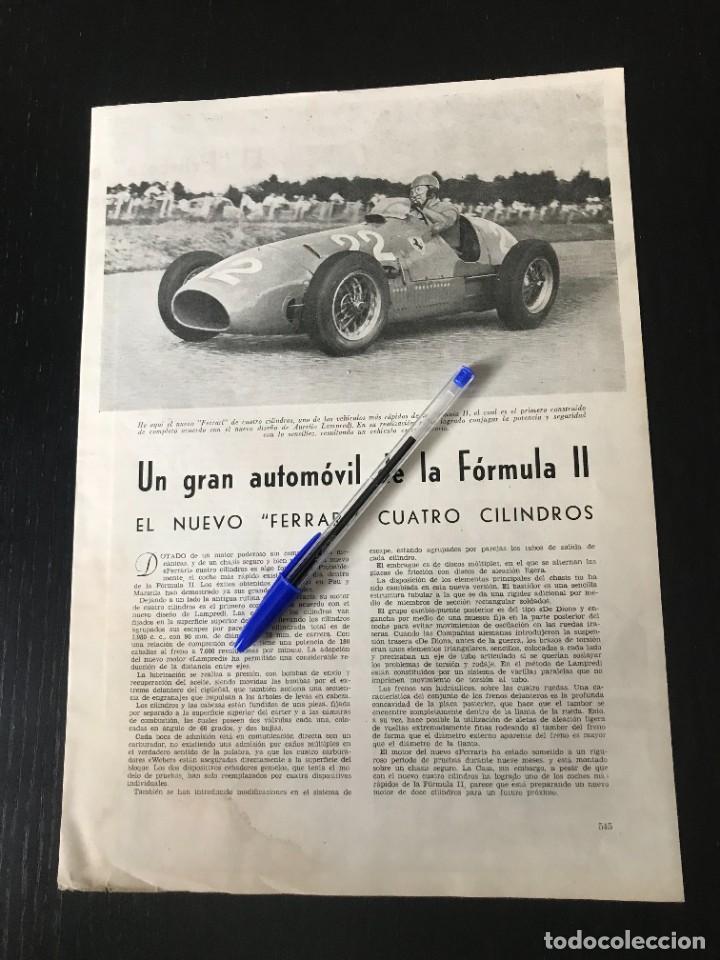 Coches y motocicletas: 1952 FERRARI FORMULA II - ARTICULO PRENSA RECORTE - NO F1 RACING CAR
