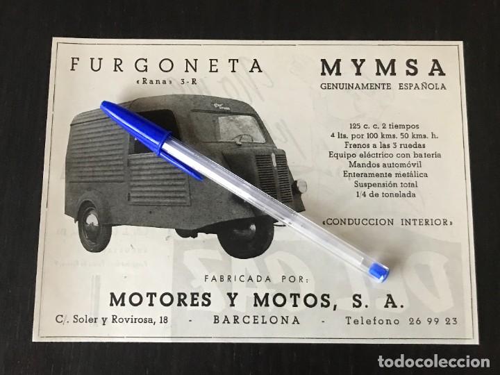 Coches y Motocicletas: MYMSA FURGONETA RANA 3-R MICROCAR MOTOCARRO - ANUNCIO RECORTE PUBLICIDAD ORIGINAL - A&Ntilde;O 1955