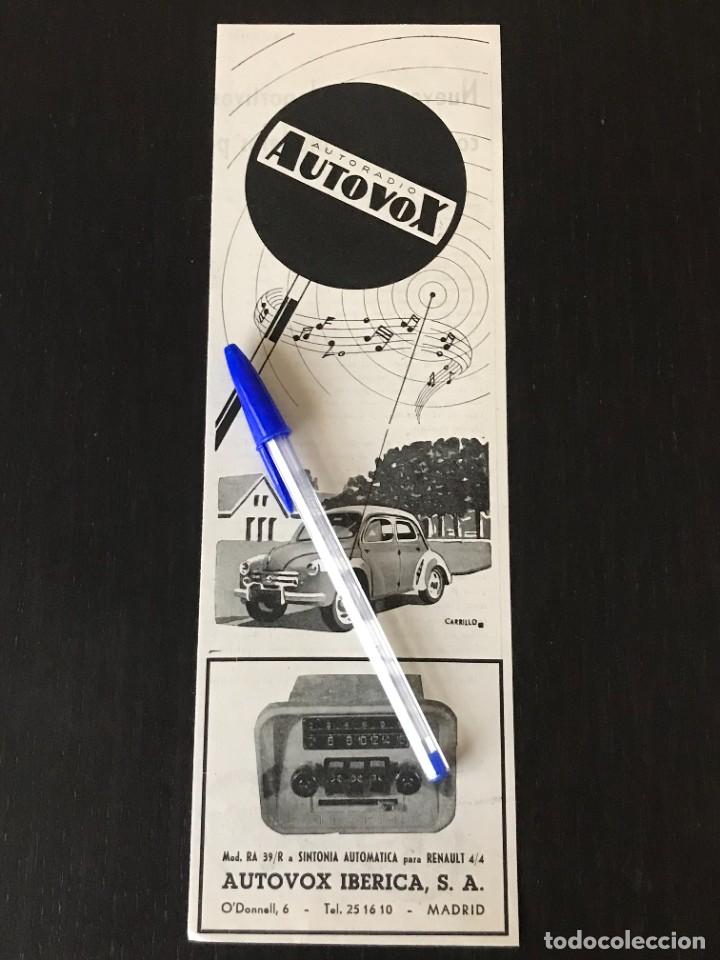 Coches y Motocicletas: AUTOVOX AUTORADIO RADIO AUTO RENAULT 4/4 4CV - ANUNCIO PUBLICIDAD RECORTE ORIGINAL - A&Ntilde;O 1955