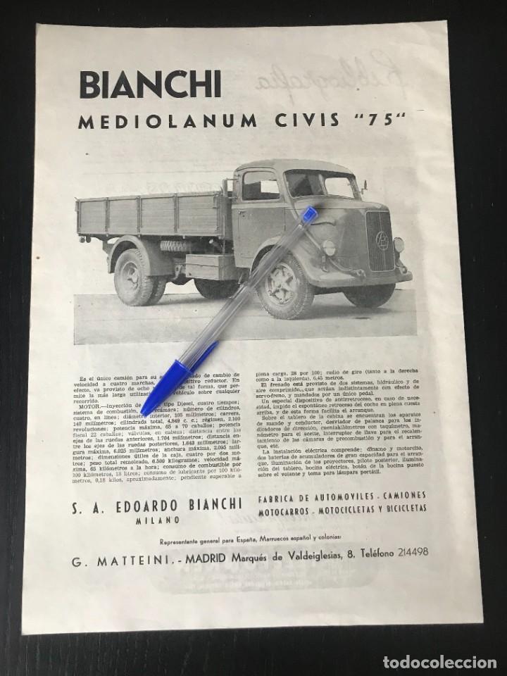 Coches y motocicletas: BIANCHI MEDIOLANUM CIVIS 75 - ANUNCIO PUBLICIDAD PRENSA RECORTE - CAMION NO PEGASO BARREIROS EBRO