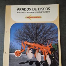 Coches y Motocicletas: HOJA TECNICA ARADO AGRICOLA DISCO RA-2/3 TORPEDO TRACTORES EBRO HERMANOS GUERRERO 21X30 CM. AÑO 1976. Lote 358731305