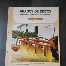Coches y Motocicletas: HOJA TECNICA ARADO AGRICOLA DISCO RH-4/5 TORPEDO TRACTORES EBRO HERMANOS GUERRERO 21X30 CM. AÑO 1976. Lote 358731520