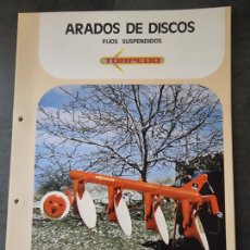 Coches y Motocicletas: HOJA TECNICA ARADO AGRICOLA DISCO F-2/3/4/5 TORPEDO TRACTORES EBRO HERMANOS GUERRERO 21X30 CM. 1976. Lote 358733015