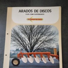 Coches y Motocicletas: HOJA TECNICA ARADO AGRICOLA DISCO S-4/5/6 TORPEDO TRACTORES EBRO HERMANOS GUERRERO 21X30 CM. 1976. Lote 358733325
