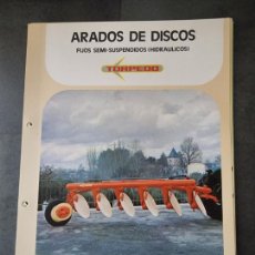 Coches y Motocicletas: HOJA TECNICA ARADO AGRICOLA DISCO FSH-6/7/8 TORPEDO TRACTORES EBRO HERMANOS GUERRERO 21X30 CM. 1976. Lote 358733620