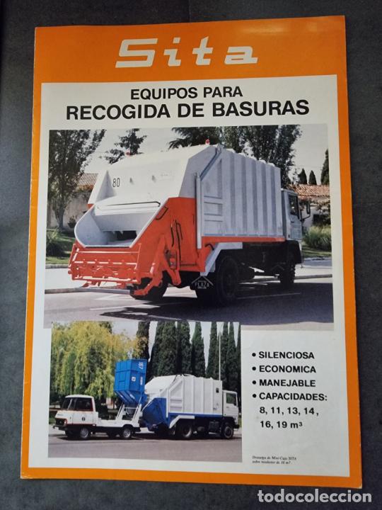 Automobili e Motociclette: DIPTICO PROMOCIONAL RECOGIDA BASURAS SITA. CAMIONES EBRO. 21X30 CM. 1980.