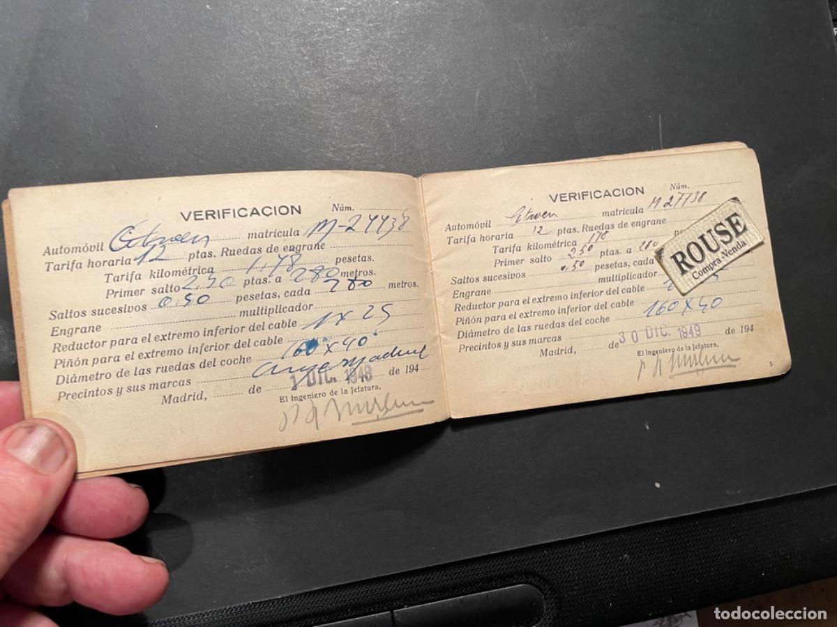 Coches y Motocicletas: TAXI - ANTIGUA LIBRETA DE VERIFICACION DE APARATOS TAXIMETROS MADRID 1946-1954 AUTOMOVIL CITROEN