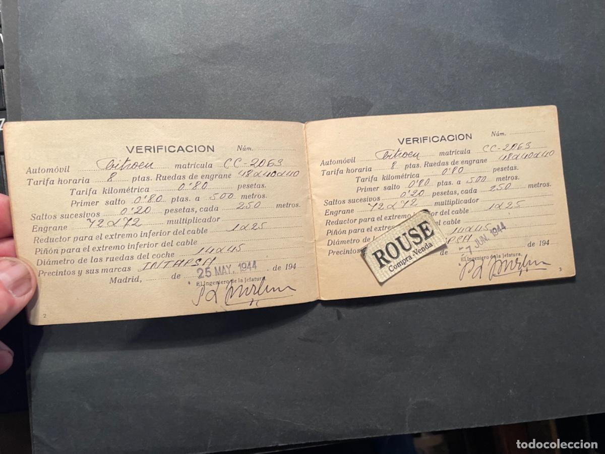 Coches y Motocicletas: TAXI - ANTIGUA LIBRETA DE VERIFICACION DE APARATOS TAXIMETROS CACERES AUTOMOVIL CITROEN CC-2063