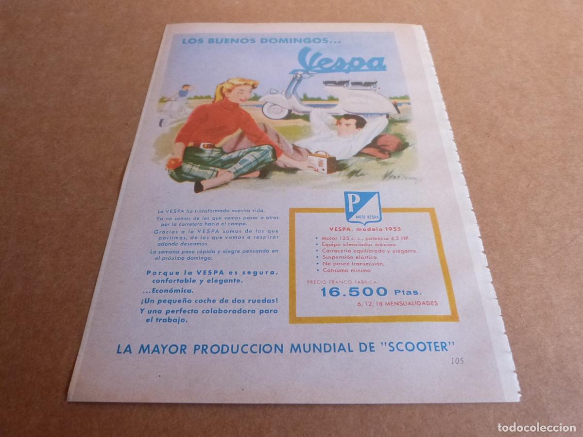 Coches y Motocicletas: Anuncio moto scooter Vespa 125 modelo 1955 los buenos domingos - Publicidad de los a&ntilde;os 50