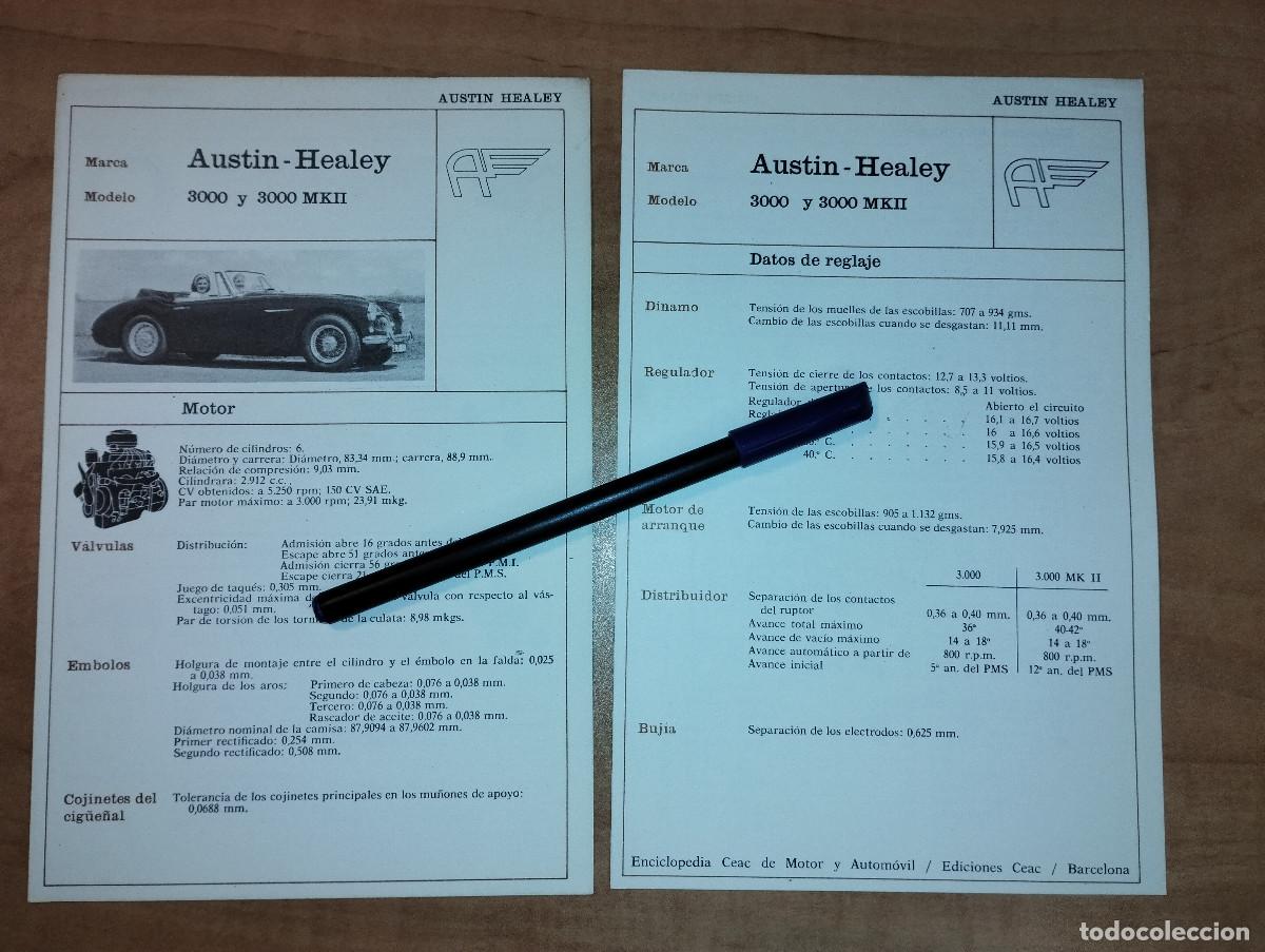 Automobili e Motociclette: LOTE 2 FICHAS TECNICAS MECANICA Y ELECTRICA AUSTIN HEALEY 3000 Y 3500 MK2 - EDICIONES CEAC - A&Ntilde;OS 70
