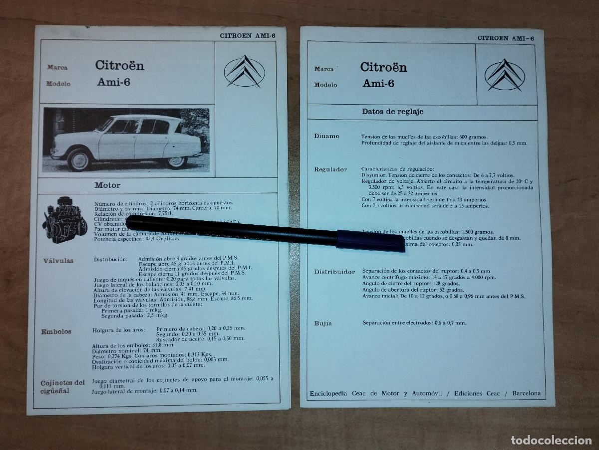 Coches y Motocicletas: LOTE 2 FICHAS TECNICAS MECANICA Y ELECTRICA CITROEN AMI-6 - EDICIONES CEAC - A&Ntilde;OS 70