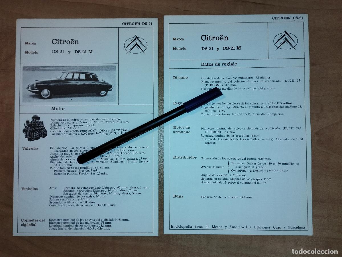 Coches y Motocicletas: LOTE 2 FICHAS TECNICAS MECANICA Y ELECTRICA CITROEN DS-21 Y DS-21 M - EDICIONES CEAC - A&Ntilde;OS 70