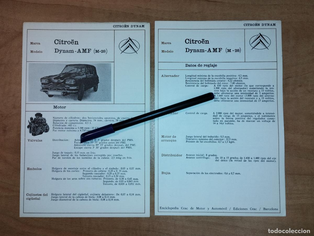 Coches y Motocicletas: LOTE 2 FICHAS TECNICAS MECANICA Y ELECTRICA CITROEN DYNAM AMF M-28 - EDICIONES CEAC - A&Ntilde;OS 70