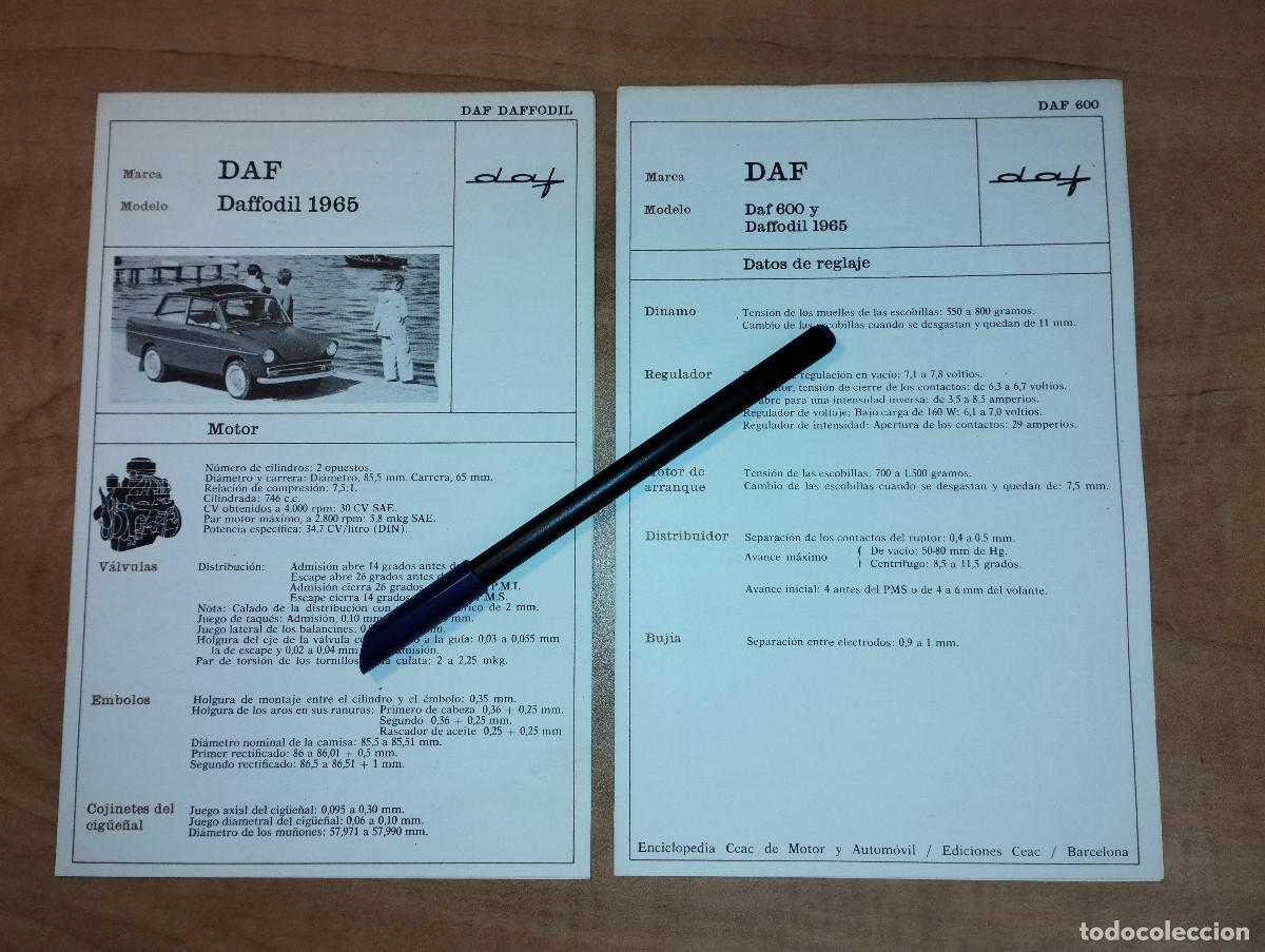 Coches y Motocicletas: LOTE 2 FICHAS TECNICAS MECANICA Y ELECTRICA DAF DAFFODIL 1965 - EDICIONES CEAC - A&Ntilde;OS 70