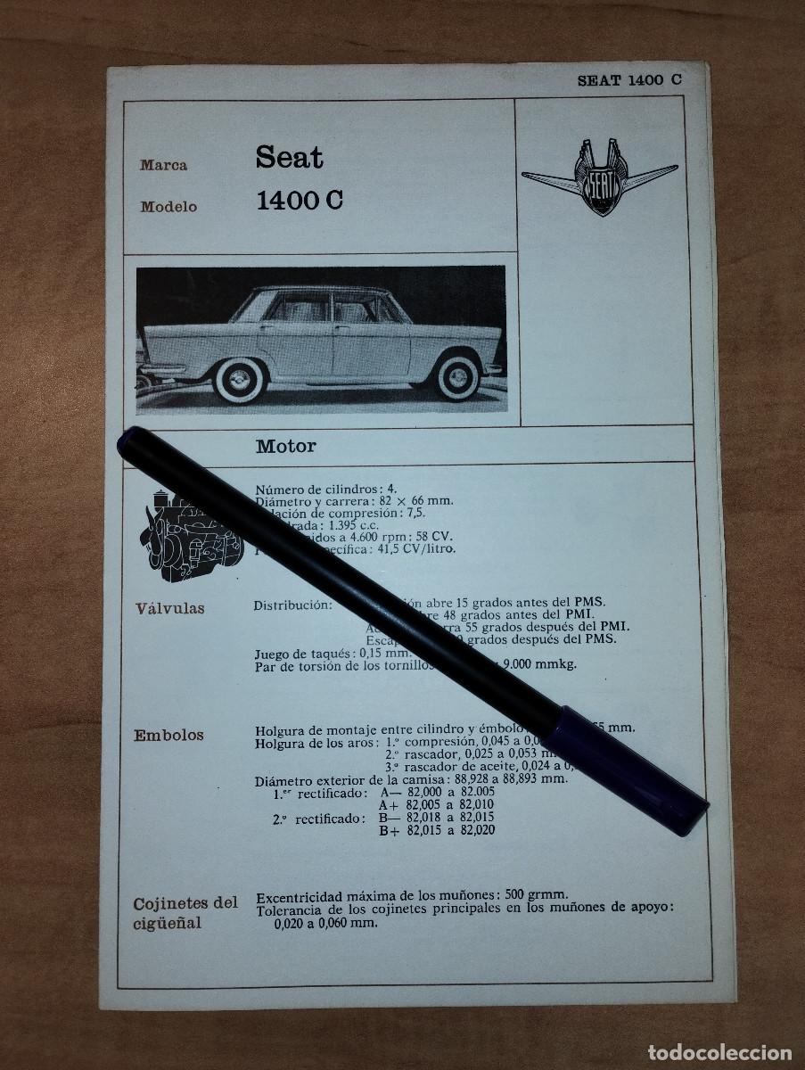 Coches y Motocicletas: FICHA TECNICA MECANICA SEAT 1400C - EDICIONES CEAC - A&Ntilde;OS 70