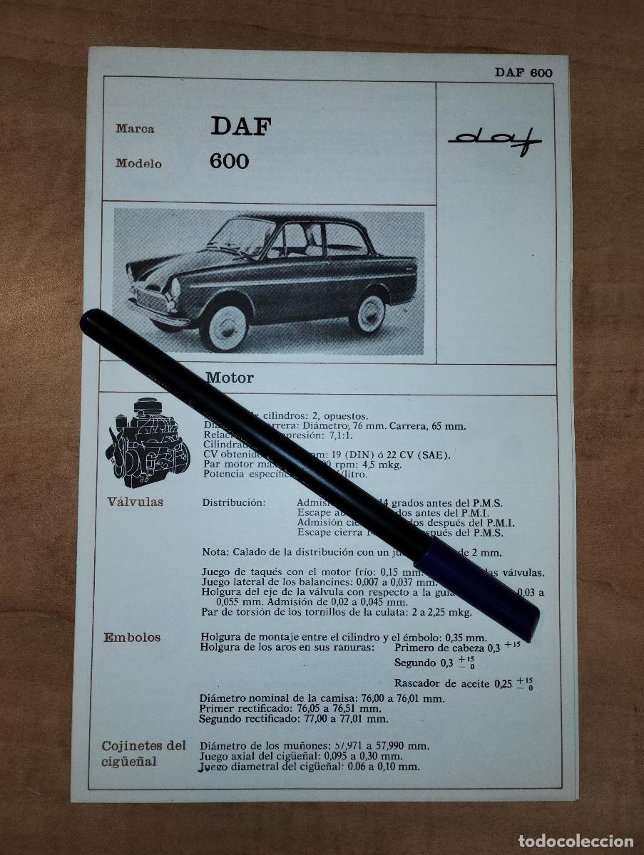 Coches y motocicletas: FICHA TECNICA MECANICA DAF 600 - EDICIONES CEAC - A&Ntilde;OS 70