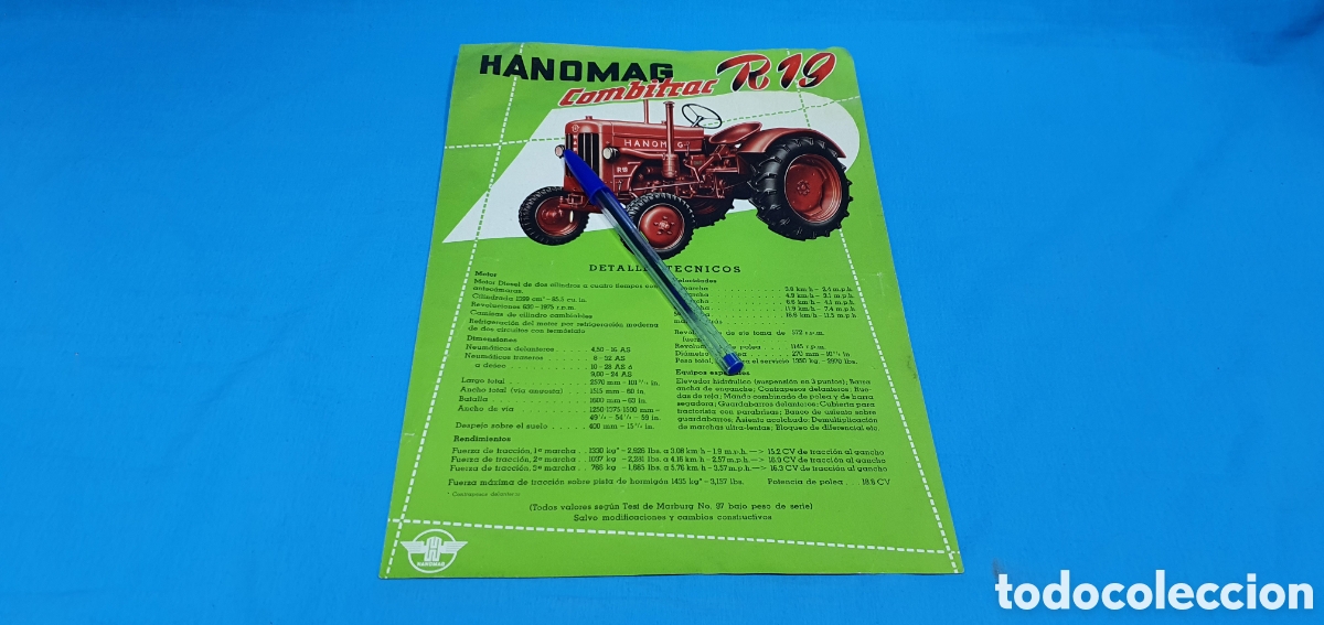 Coches y Motocicletas: FICHA CATALOGO PUBLICIDAD HANOMAG COMBITRAC R19