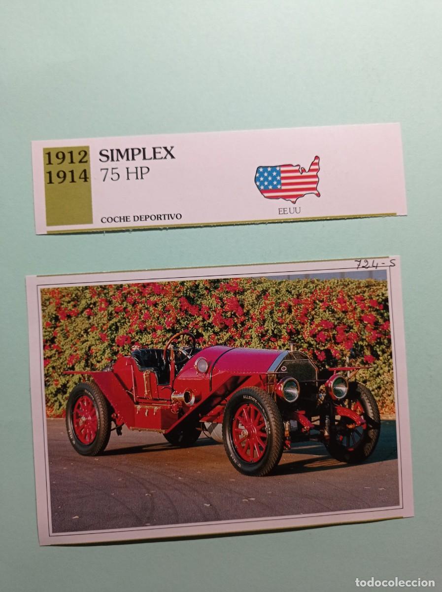 Automobili e Motociclette: FICHA: SIMPLEX 75 HP 1912 14. DEPORTIVO. AUTOS DE COLECCI&Oacute;N. PLANETA AGOSTINI, 1992. RECORTADA