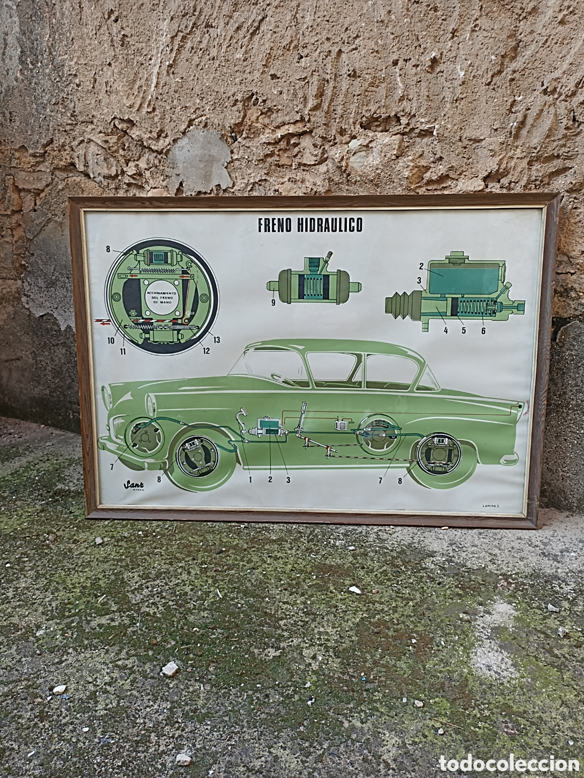 Voitures et Motocyclettes: Cuadro coche antiguo freno hidraulico super deco taller vintage