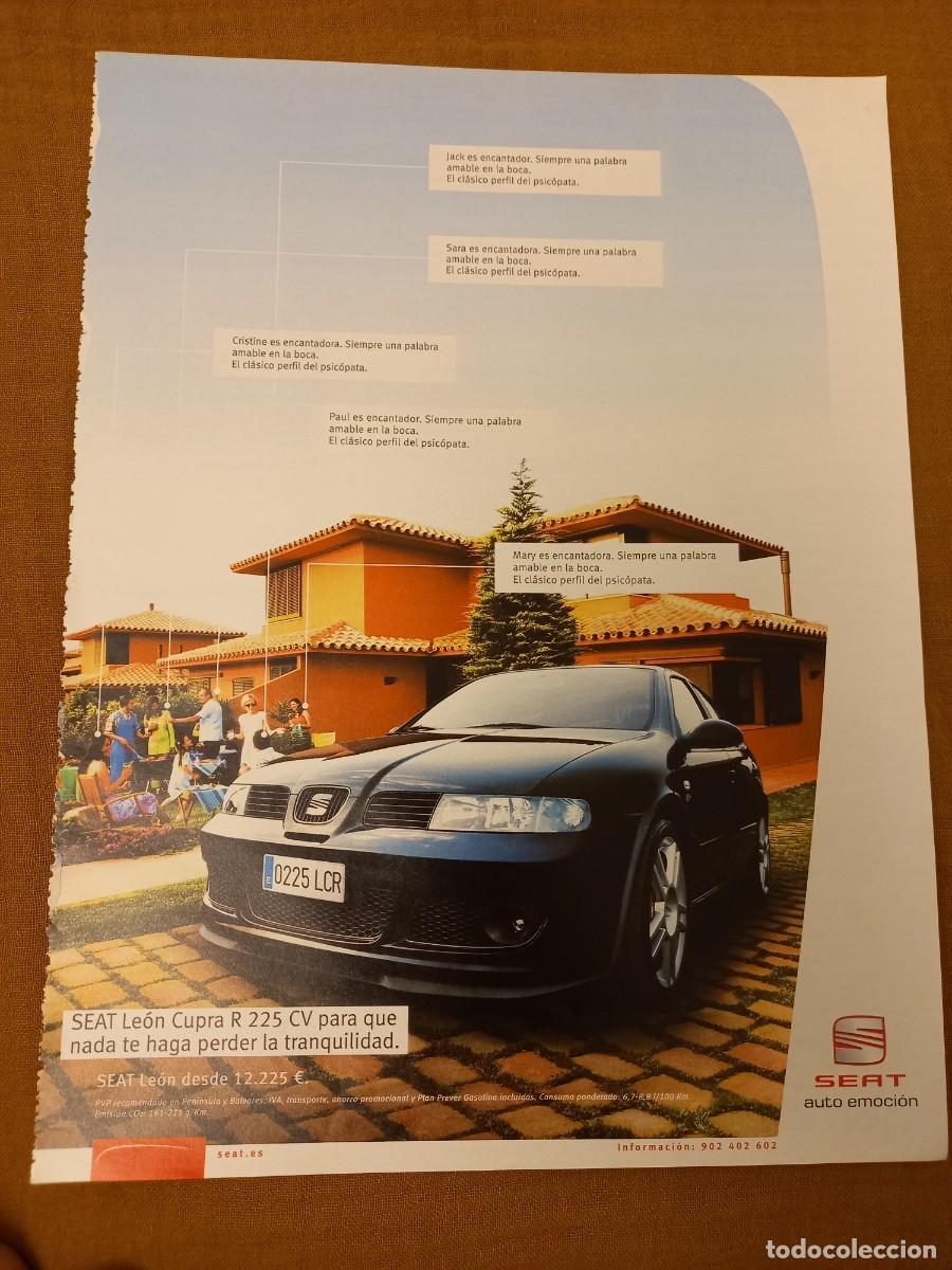 Coches y motocicletas: PUBLICIDAD ANUNCIO SEAT LEON 225 CV. EXTRA&Iacute;DO DE REVISTA