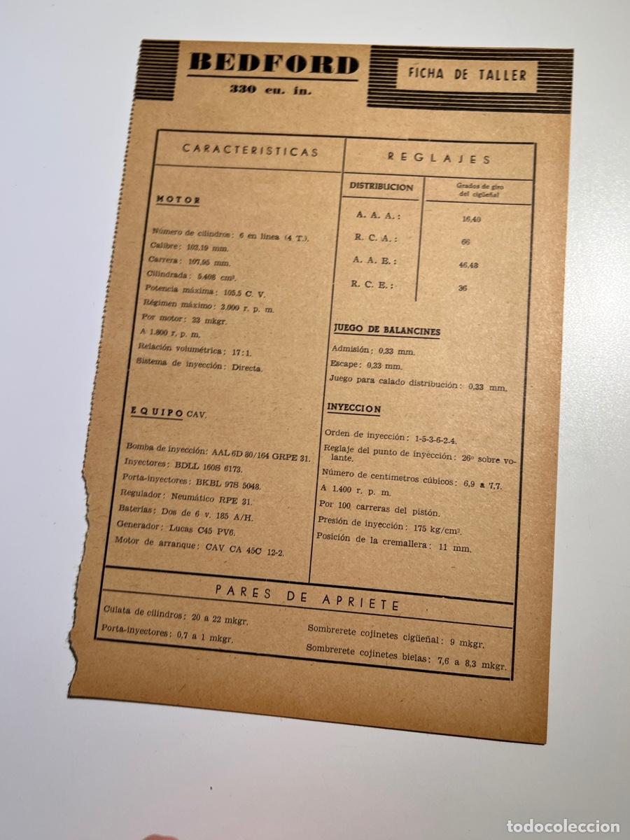 Carros e motociclos: BEDFORD 330 CU. IN. FICHA DE TALLER Y MEDIDAS Y TOLERANCIAS. VER FOTOS.