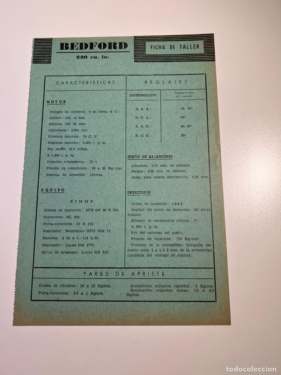 Carros e motociclos: BEDFORD 220 CU. IN. FICHA DE TALLER Y MEDIDAS Y TOLERANCIAS. VER FOTOS.