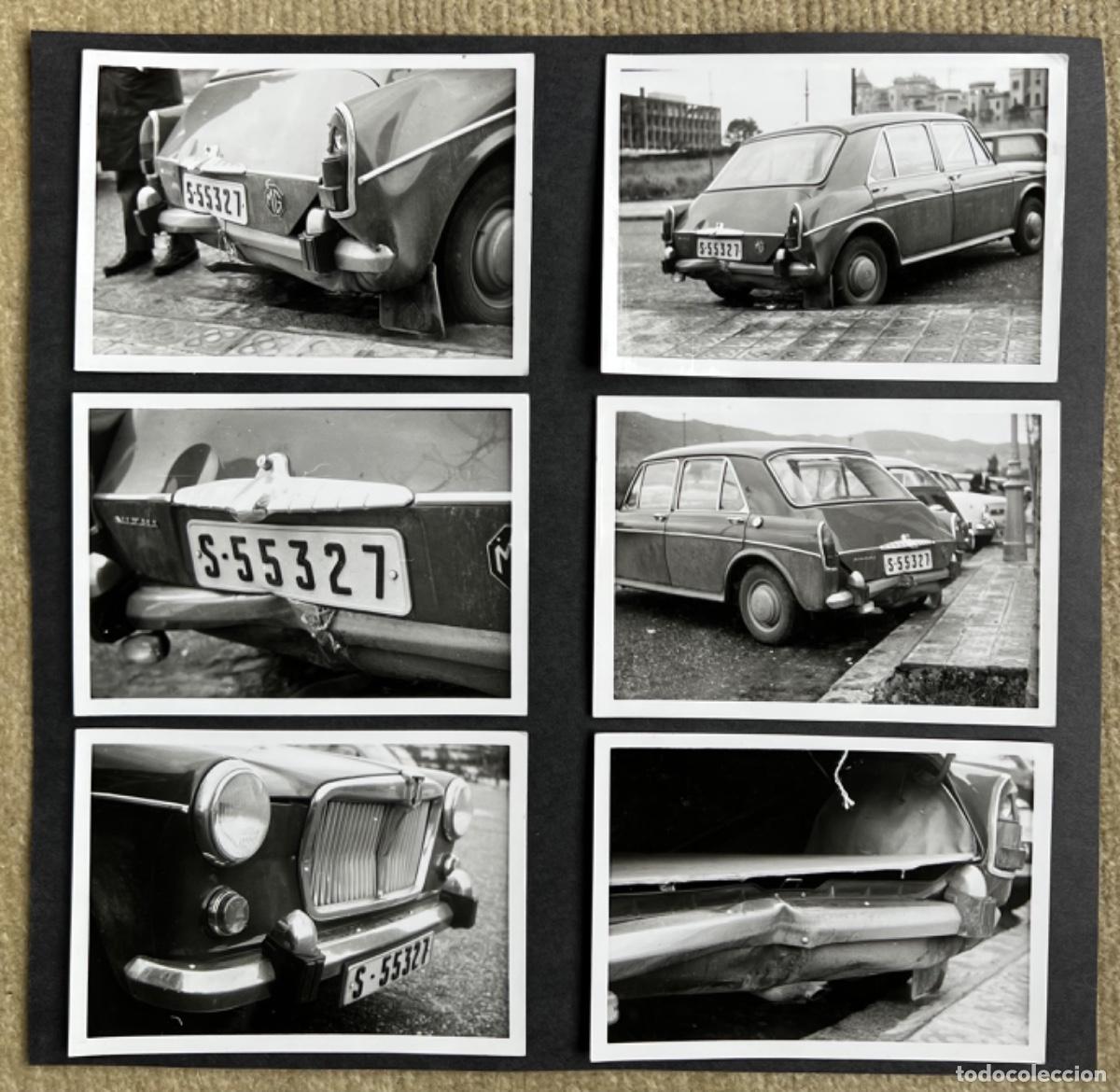 Carros e motociclos: Lote de 9 fotograf&iacute;as de un autom&oacute;vil Authi MG (Leyland - Morris)- accidente - Matr&iacute;cula Santander