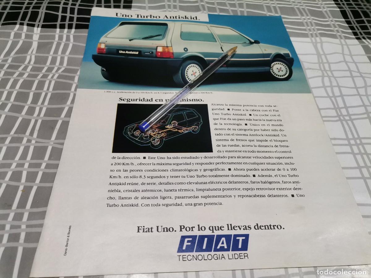 Coches y Motocicletas: COCHE FIAT UNO TURBO ANTISKID ANUNCIO PUBLICIDAD REVISTA 1988