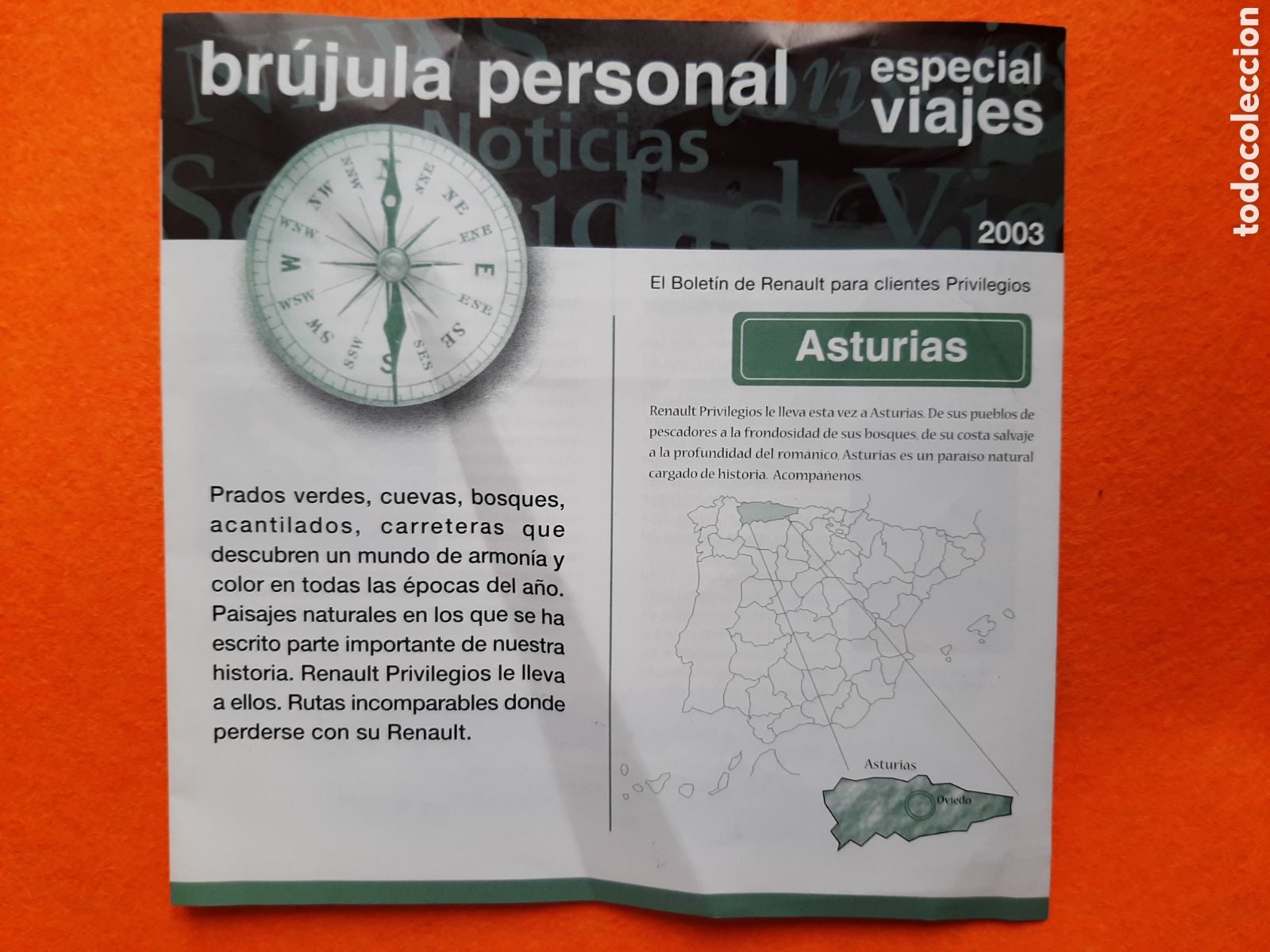 Coches y Motocicletas: RENAULT.BOLET&Iacute;N brujula personal.privilegio.ESPECIAL VIAJES 2003.ASTURIAS .SCENIC SEGUNDA GENERACION