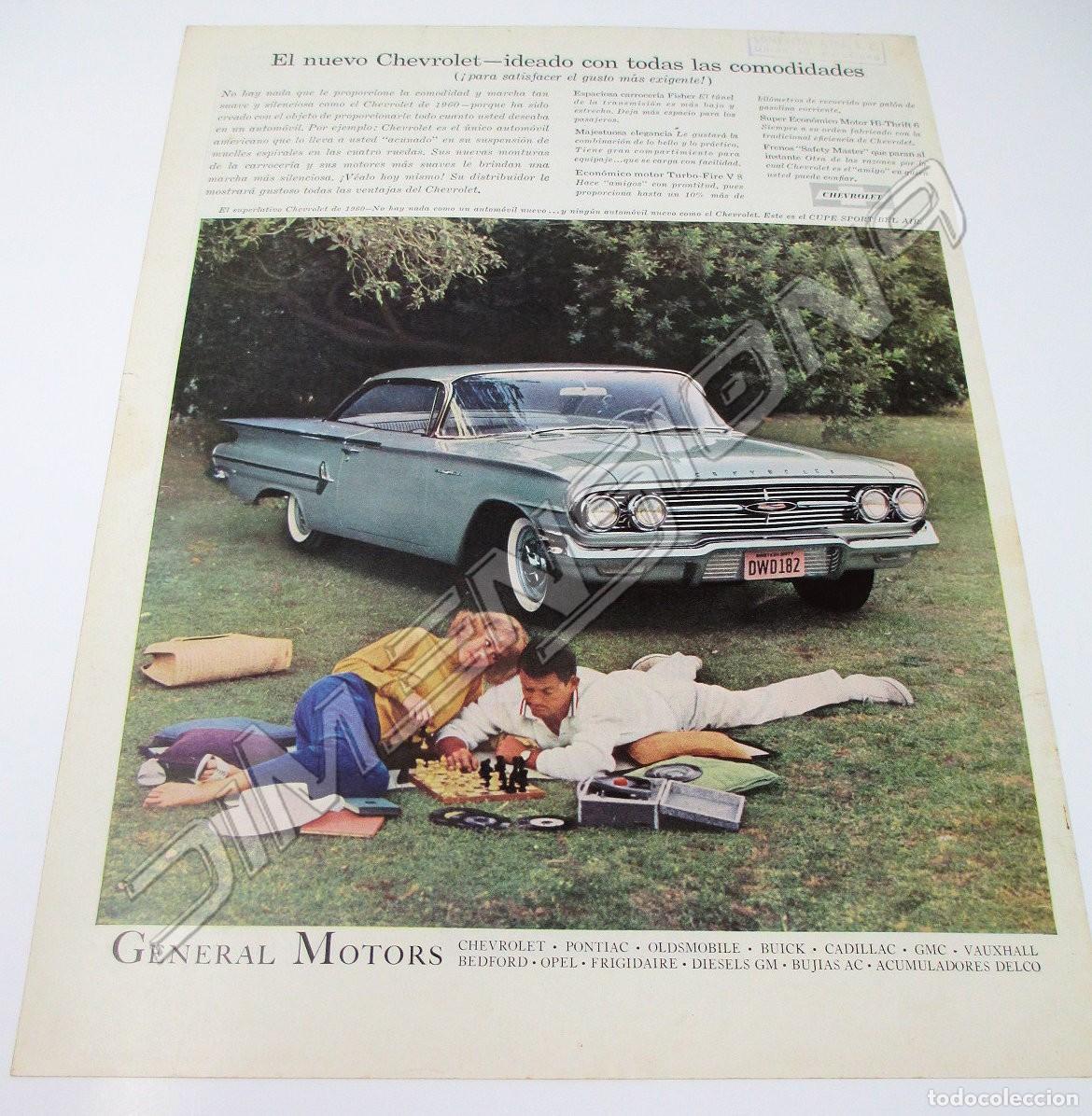 Coches y motocicletas: Gran Anuncio Publicidad de Prensa - Chevrolet Cupe Sport Bel Air de 1960 - Mide 35,5 x 26 cm.
