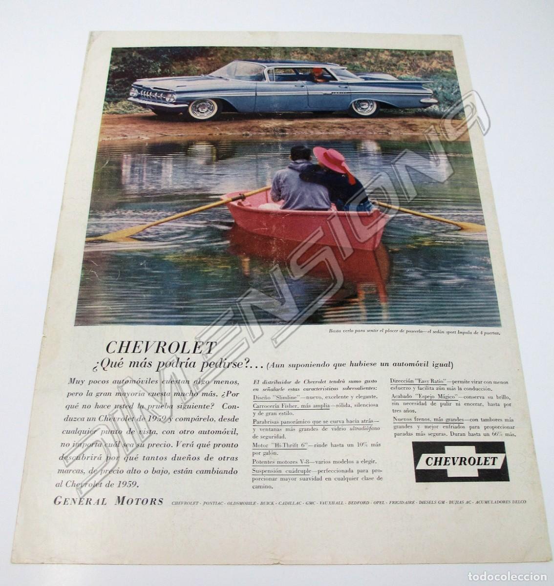 Coches y motocicletas: Gran Anuncio Publicidad de Prensa - Chevrolet Impala de 1959 - Reverso de Pepsi Cola