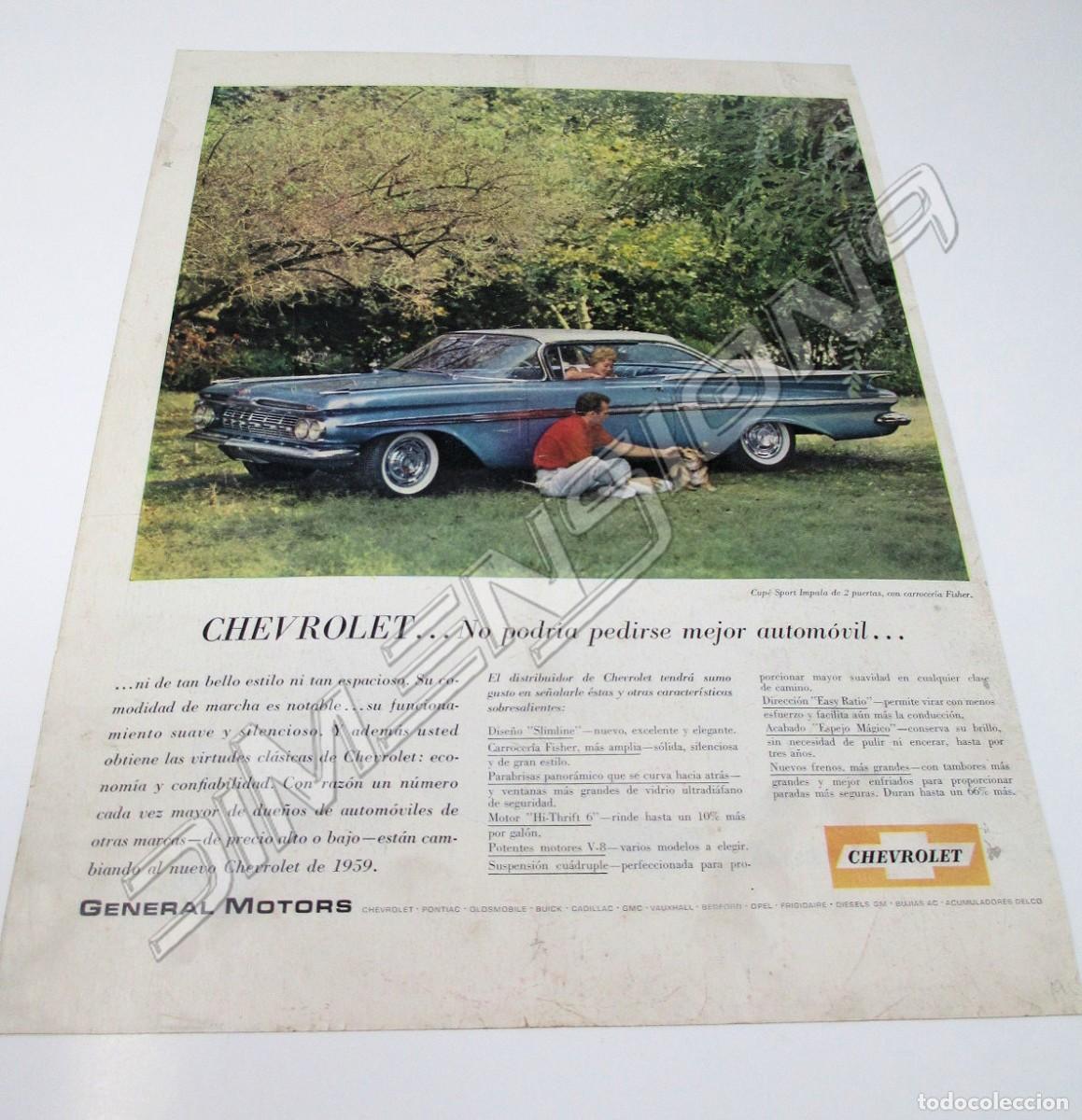 Coches y motocicletas: Gran Anuncio Publicidad de Prensa - Chevrolet Impala de 1959 - Reverso de Pepsi Cola