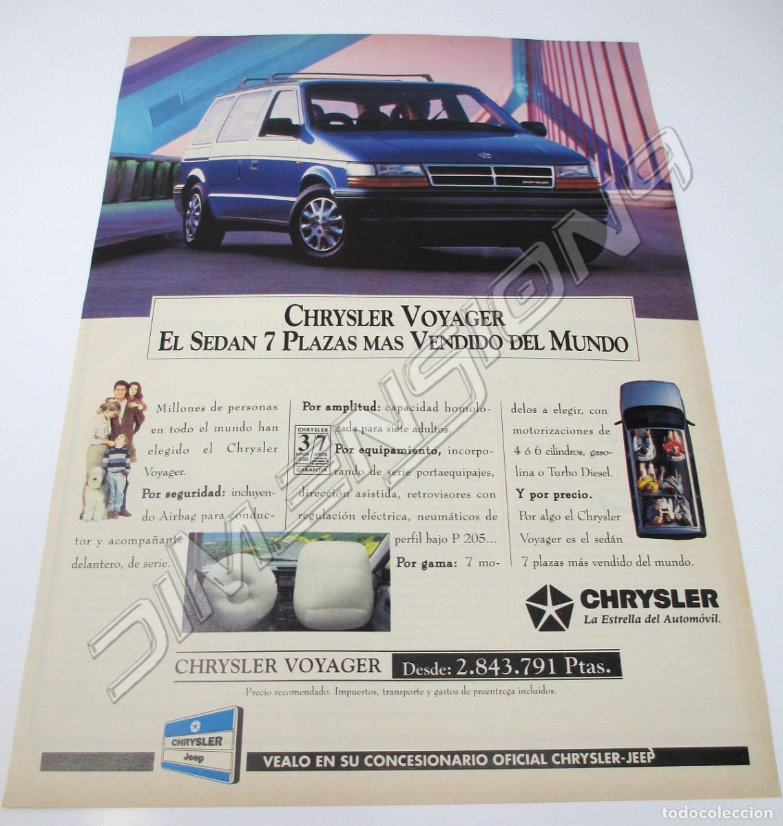 Coches y motocicletas: Gran Anuncio Publicidad de Prensa - Chrysler Voyager de 1994 - Mide 37 x 28 cm.
