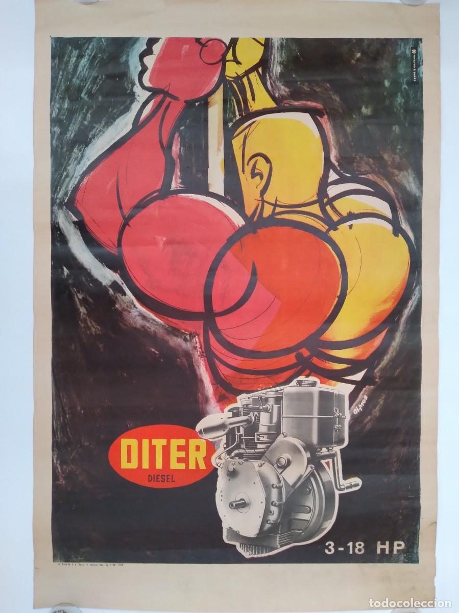 Autos und Motorr&auml;der: ANTIGUO CARTEL PUBLICIDAD MOTORES DIESEL MOTOR DITER DIESEL 3-18 HP IMPRENTA ORTEGA VALENCIA 1960 RV