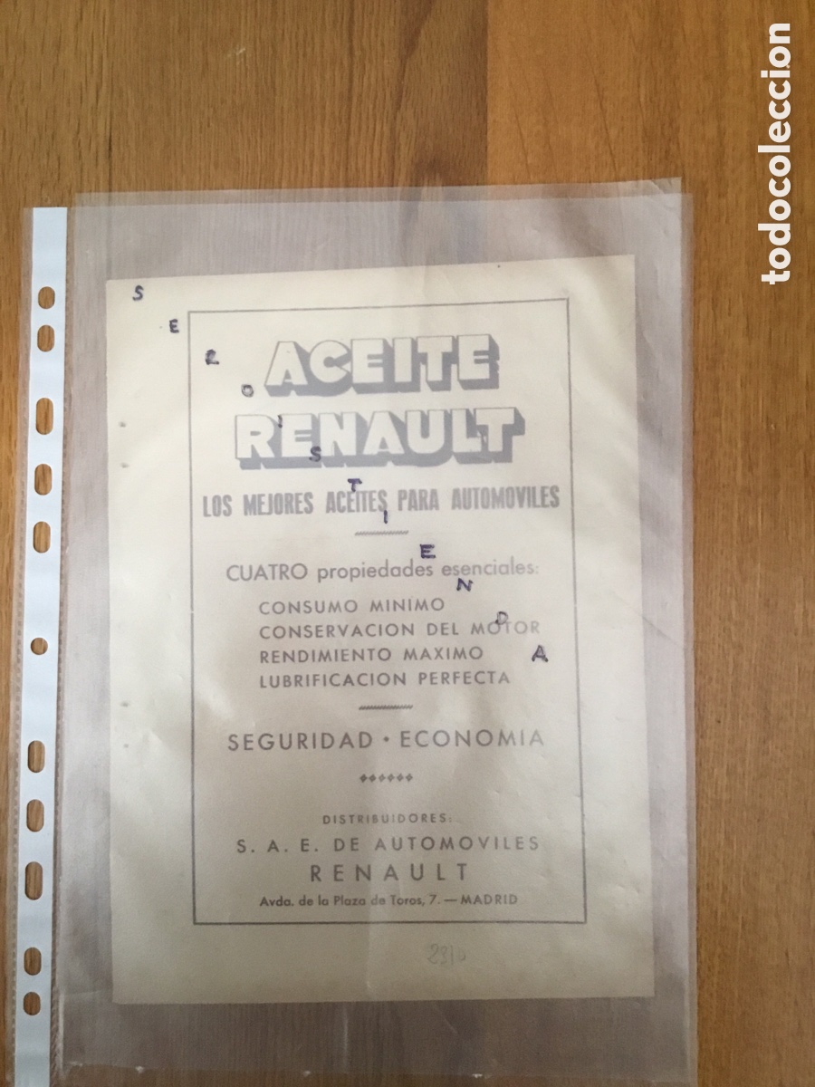 Automobili e Motociclette: - AUTOMOVILISMO - Aceite Renault. 1935