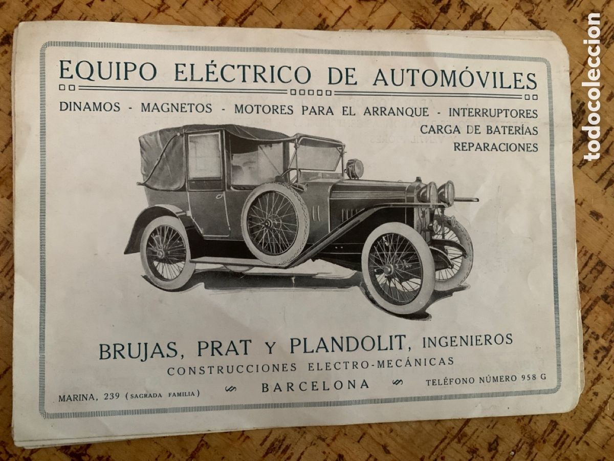 Cars and Motorcycles: Catalogo a&ntilde;os 1910 equipo el&eacute;ctrico de autom&oacute;viles Brujas plat plandolit barcelona