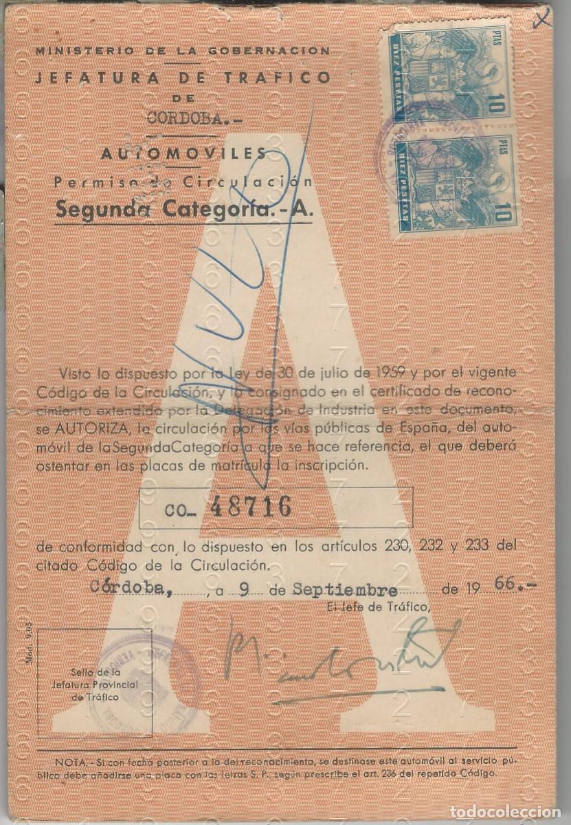 Coches y motocicletas: CORDOBA SEAT 850 PERMISO CIRCULACION 1966 6 HOJAS L62