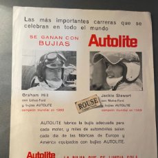 Coches y Motocicletas: AUTOMOVILES - CATALOGO 1 HOJA BUJIAS AUTOLITE GRAHAM HILL CAMPEON MUNDIAL 1968 LOTUS FORD JACKIE STE